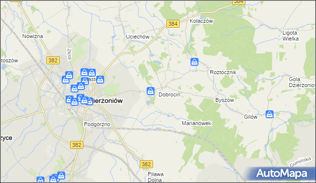 mapa Dobrocin gmina Dzierżoniów, Dobrocin gmina Dzierżoniów na mapie Targeo