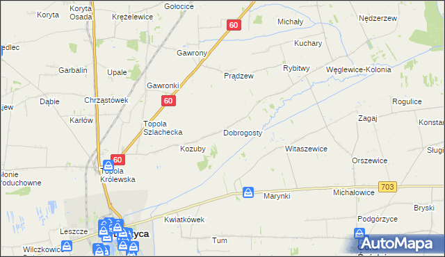 mapa Dobrogosty gmina Łęczyca, Dobrogosty gmina Łęczyca na mapie Targeo