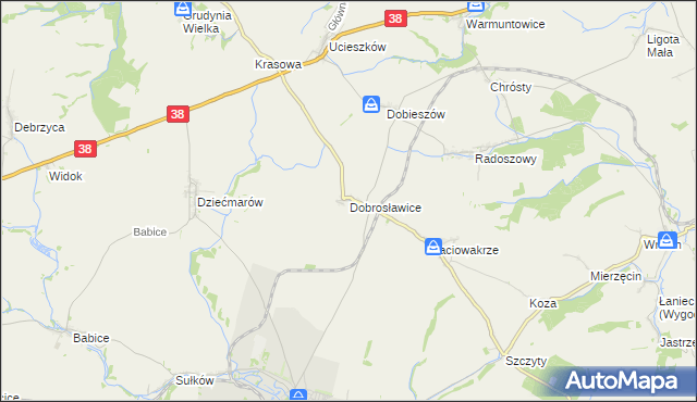 mapa Dobrosławice gmina Pawłowiczki, Dobrosławice gmina Pawłowiczki na mapie Targeo