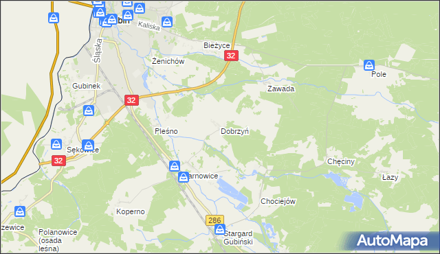 mapa Dobrzyń gmina Gubin, Dobrzyń gmina Gubin na mapie Targeo