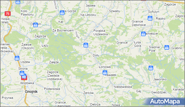 mapa Doły gmina Dębno, Doły gmina Dębno na mapie Targeo
