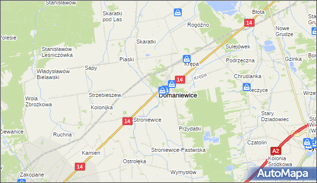 mapa Domaniewice powiat łowicki, Domaniewice powiat łowicki na mapie Targeo