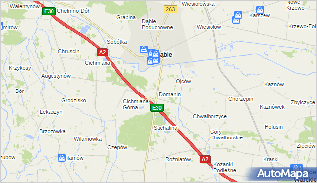 mapa Domanin gmina Dąbie, Domanin gmina Dąbie na mapie Targeo