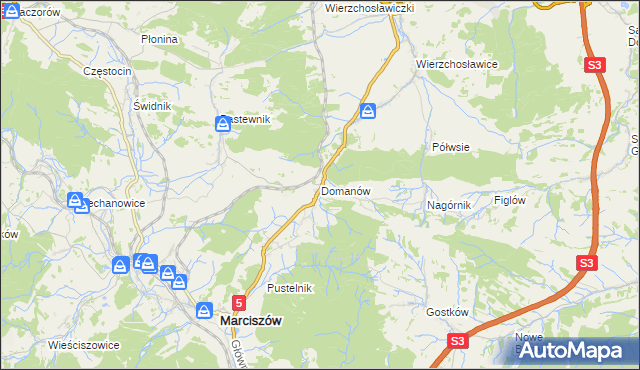 mapa Domanów, Domanów na mapie Targeo
