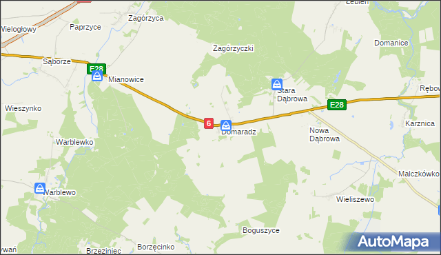 mapa Domaradz gmina Damnica, Domaradz gmina Damnica na mapie Targeo
