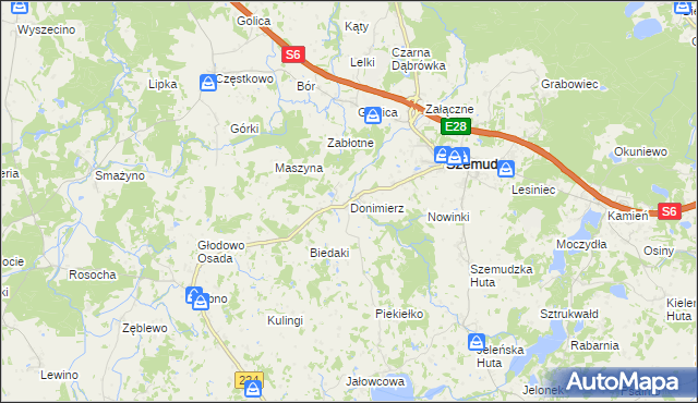 mapa Donimierz gmina Szemud, Donimierz gmina Szemud na mapie Targeo