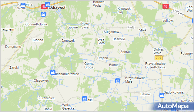 mapa Drążno gmina Klwów, Drążno gmina Klwów na mapie Targeo