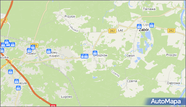 mapa Droszków gmina Zabór, Droszków gmina Zabór na mapie Targeo