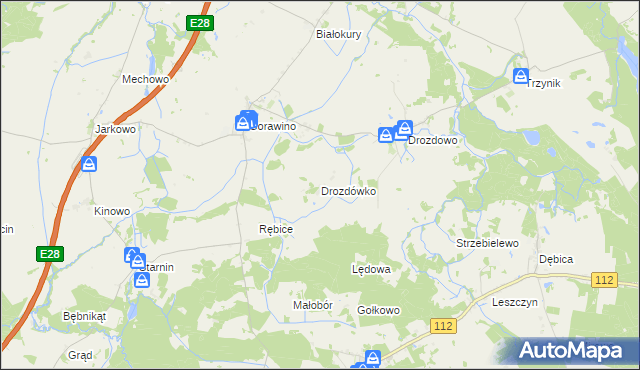 mapa Drozdówko gmina Rymań, Drozdówko gmina Rymań na mapie Targeo