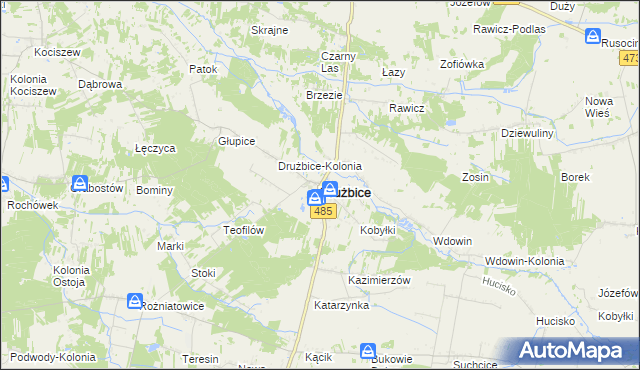mapa Drużbice, Drużbice na mapie Targeo