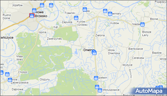 mapa Drwinia powiat bocheński, Drwinia powiat bocheński na mapie Targeo