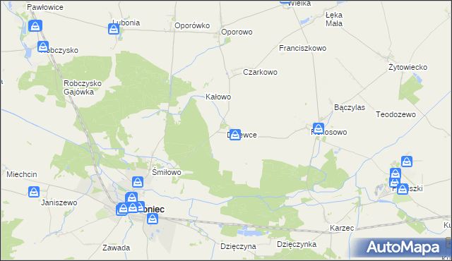 mapa Drzewce gmina Poniec, Drzewce gmina Poniec na mapie Targeo