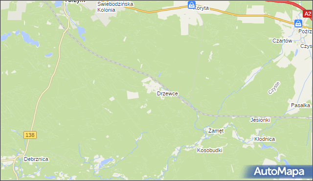 mapa Drzewce gmina Torzym, Drzewce gmina Torzym na mapie Targeo