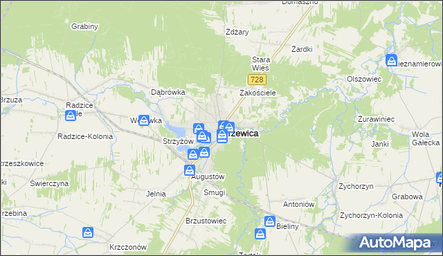 mapa Drzewica powiat opoczyński, Drzewica powiat opoczyński na mapie Targeo