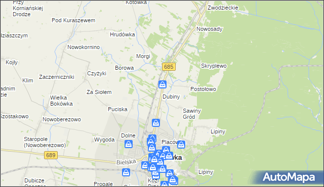 mapa Dubiny, Dubiny na mapie Targeo