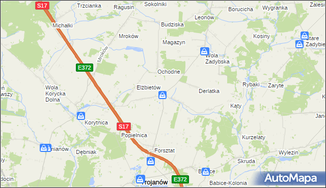 mapa Dudki gmina Trojanów, Dudki gmina Trojanów na mapie Targeo