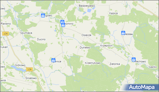 mapa Duniewo, Duniewo na mapie Targeo