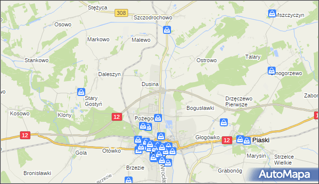 mapa Dusina gmina Gostyń, Dusina gmina Gostyń na mapie Targeo