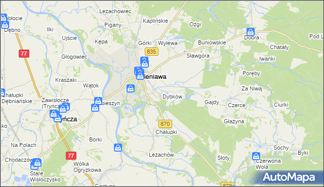 mapa Dybków gmina Sieniawa, Dybków gmina Sieniawa na mapie Targeo