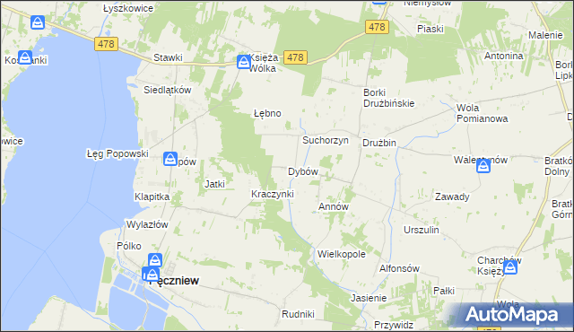 mapa Dybów gmina Pęczniew, Dybów gmina Pęczniew na mapie Targeo