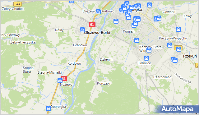 mapa Dzbenin gmina Rzekuń, Dzbenin gmina Rzekuń na mapie Targeo