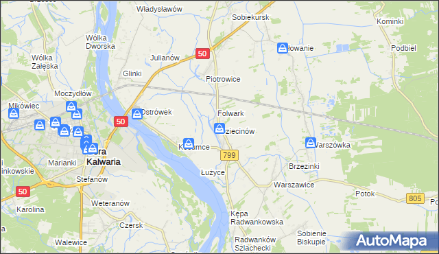 mapa Dziecinów gmina Sobienie-Jeziory, Dziecinów gmina Sobienie-Jeziory na mapie Targeo