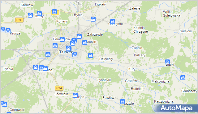 mapa Dzięcioły gmina Tłuszcz, Dzięcioły gmina Tłuszcz na mapie Targeo