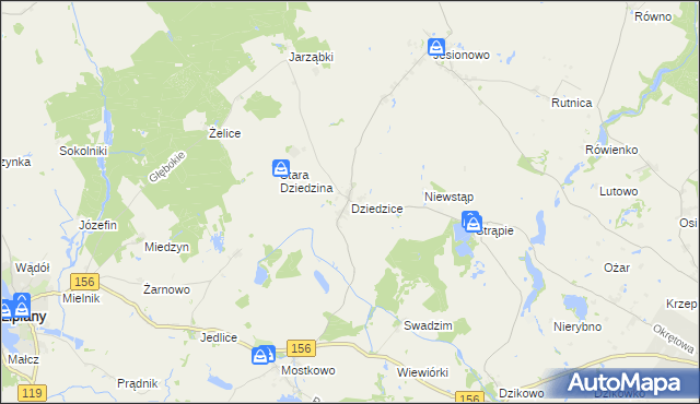 mapa Dziedzice gmina Barlinek, Dziedzice gmina Barlinek na mapie Targeo