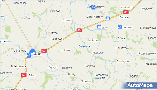 mapa Dziedzice gmina Bielsk, Dziedzice gmina Bielsk na mapie Targeo