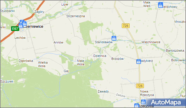 mapa Dzielnica gmina Czerniewice, Dzielnica gmina Czerniewice na mapie Targeo
