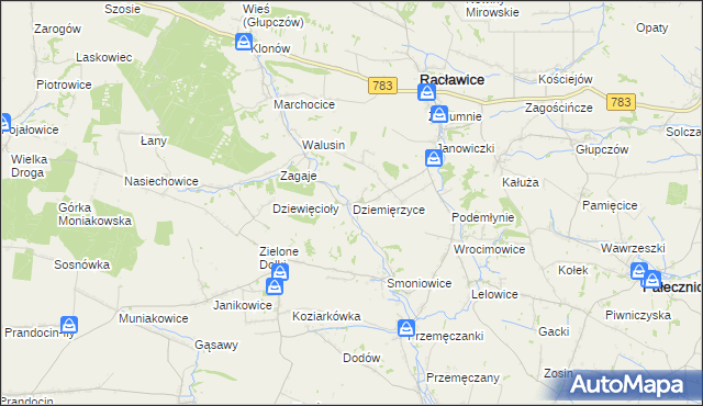 mapa Dziemięrzyce, Dziemięrzyce na mapie Targeo