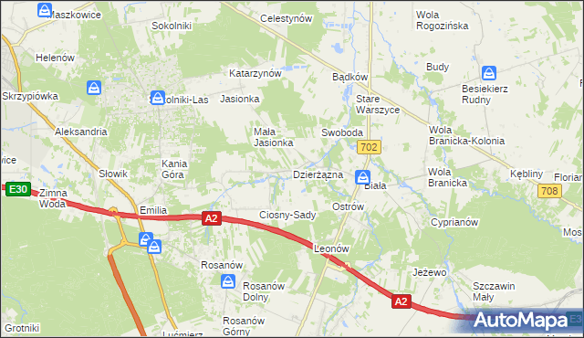 mapa Dzierżązna gmina Zgierz, Dzierżązna gmina Zgierz na mapie Targeo