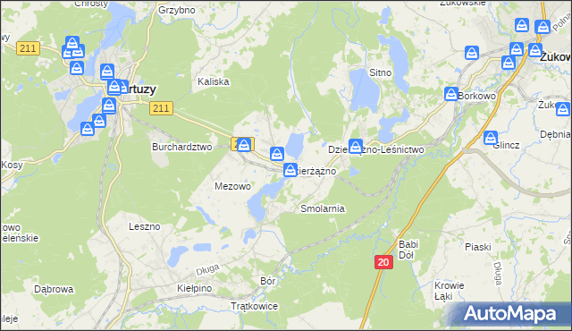 mapa Dzierżążno gmina Kartuzy, Dzierżążno gmina Kartuzy na mapie Targeo