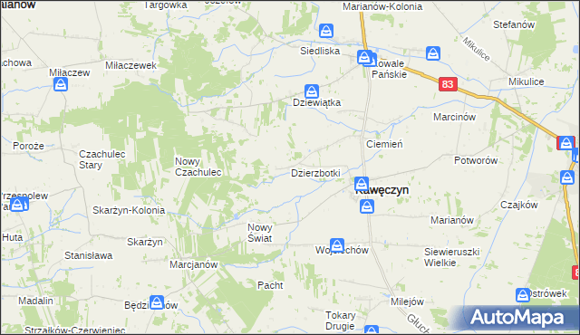 mapa Dzierzbotki, Dzierzbotki na mapie Targeo