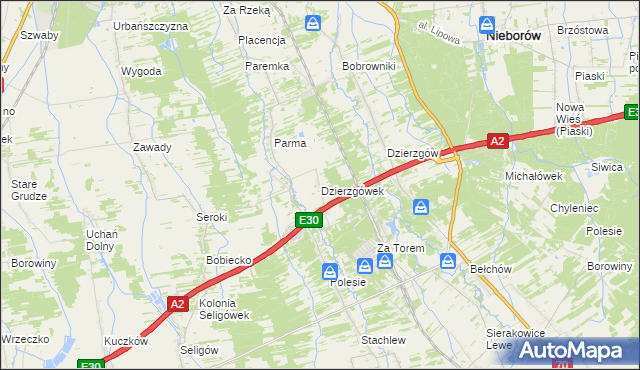 mapa Dzierzgówek gmina Nieborów, Dzierzgówek gmina Nieborów na mapie Targeo