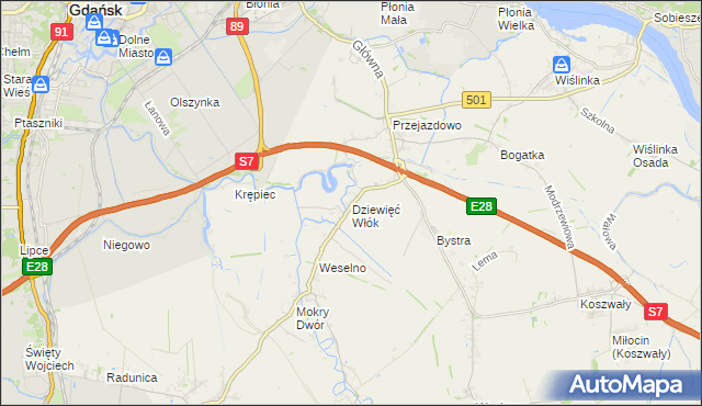 mapa Dziewięć Włók, Dziewięć Włók na mapie Targeo