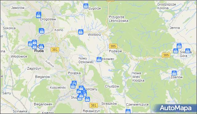 mapa Dzikowiec gmina Nowa Ruda, Dzikowiec gmina Nowa Ruda na mapie Targeo