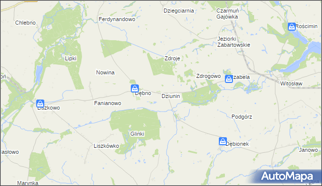 mapa Dziunin gmina Łobżenica, Dziunin gmina Łobżenica na mapie Targeo