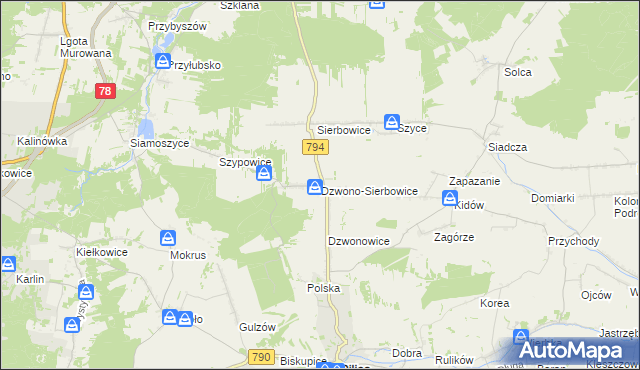 mapa Dzwono-Sierbowice, Dzwono-Sierbowice na mapie Targeo