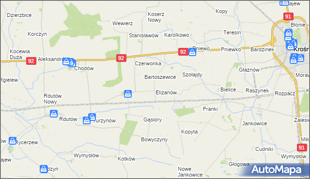 mapa Elizanów, Elizanów na mapie Targeo