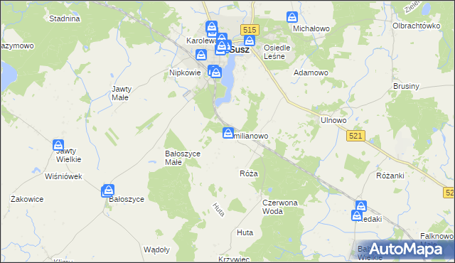 mapa Emilianowo gmina Susz, Emilianowo gmina Susz na mapie Targeo