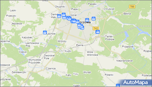 mapa Ewina gmina Włoszczowa, Ewina gmina Włoszczowa na mapie Targeo