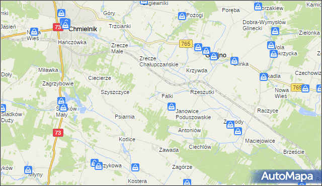 mapa Falki gmina Gnojno, Falki gmina Gnojno na mapie Targeo
