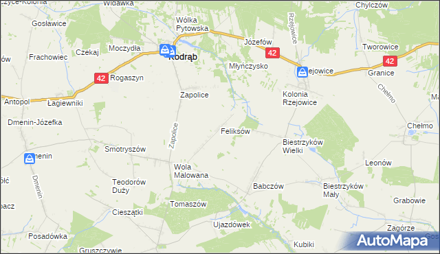 mapa Feliksów gmina Kodrąb, Feliksów gmina Kodrąb na mapie Targeo