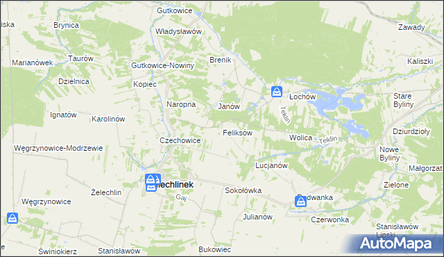 mapa Feliksów gmina Żelechlinek, Feliksów gmina Żelechlinek na mapie Targeo