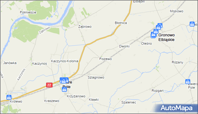 mapa Fiszewo gmina Gronowo Elbląskie, Fiszewo gmina Gronowo Elbląskie na mapie Targeo