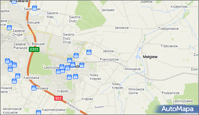 mapa Franciszków gmina Mełgiew, Franciszków gmina Mełgiew na mapie Targeo
