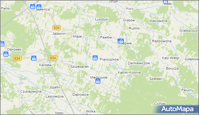 mapa Franciszków gmina Tłuszcz, Franciszków gmina Tłuszcz na mapie Targeo