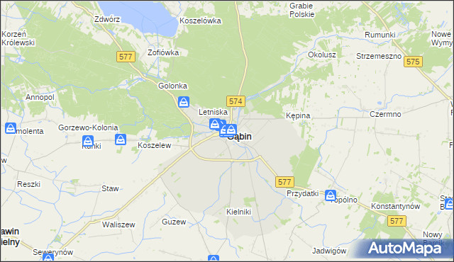 mapa Gąbin powiat płocki, Gąbin powiat płocki na mapie Targeo