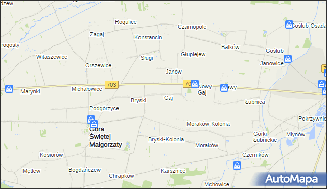mapa Gaj gmina Góra Świętej Małgorzaty, Gaj gmina Góra Świętej Małgorzaty na mapie Targeo